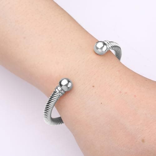 BOLAGTIER Stainless Steel Twisted Cable Wire Bracelets Adjustable Open Cuff Bangle Bracelet Vintage Jewelry Gift for Women (C-Silver) - Thumbnail 3
