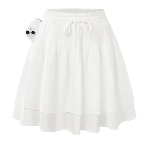Kate Kasin Womens White Mini Skirts with Shorts Underneath, Flowy Ruffle Skorts Y2K, Tennis Skirts with Pockets 2026 S - Image 1