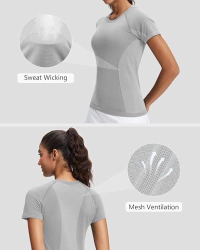 Stelle Women Seamless Workout Shirts Short Sleeve Athletic Top Yoga Gym Running T-Shirts(Grey,XS) - Thumbnail 5