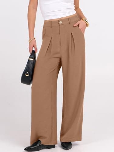 ANRABESS Women Wide Leg Dress Pants 2026 Summer High Waisted Business Casual Work Trousers Dressy Office Palazzo Pants Slacks tan X-Large - Thumbnail 5