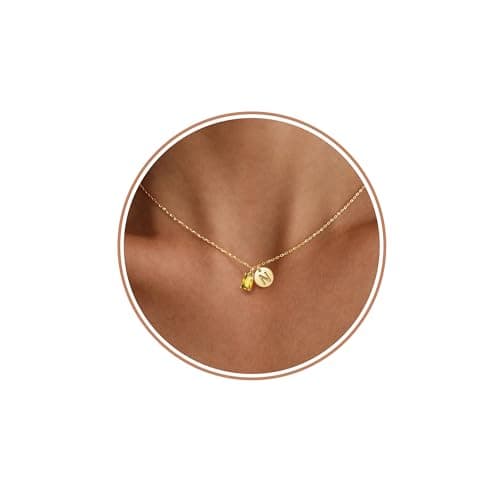 Btysun Gold Necklace Initial Necklaces for Women with N November 21st Birthday Gifts for Her Christmas Stocking Stuffers 14k Plated Citrine Birthstone Pendant Necklace - Image 1
