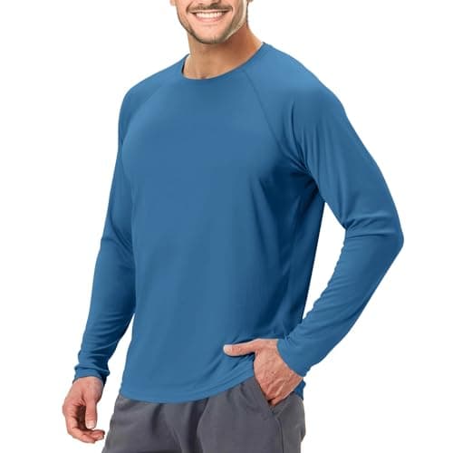 Men's UPF 50+ Swim Shirt Rash Guard Long Sleeve Quick Dry Lightweight SPF Sun Shirts for Hiking Fishing Running Navy Blue S - Image 1
