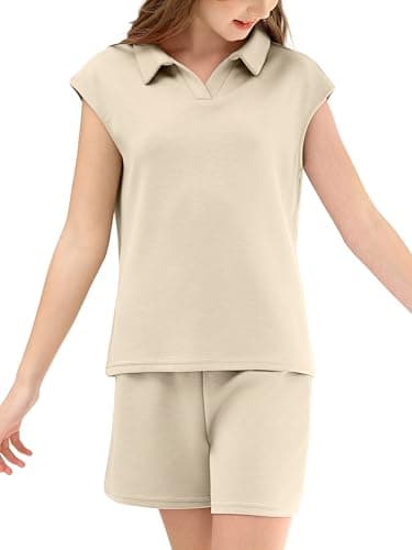 XMWEALTHY Cute Clothes for Girls Summer Casual Activewear Comfort Short Sleeve Tops and Shorts with Side Pockets 2 Piece Outfits for Going Out Holidays Dark Beige 5-6T - Thumbnail 2