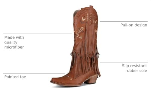 SaraIris Women's Cowgirl Boots Knee High Fringe Boots Tassel Western Boots Classic Embroidered Boots Chunky Heel Pointed Toe Pull On Cowboy Boots for Women - Thumbnail 3