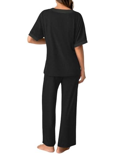GKBK Womens Two Piece Outfits Pajama Sets 3/4 Sleeve Sleepwear Nightwear Loungewear Matching Pjs 2 Piece Lounge Set Light Weight Loose Sweat Suit Casual Comfy Cozy Trendy Black L - Thumbnail 3