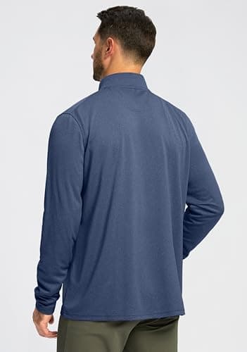 Obla Golf Quarter Zip Pullover for Men Mock Neck Sweatshirt Lightweight Sun Protection Men's Long Sleeve Golf Shirt (Deep Blue Melange_L) - Thumbnail 4