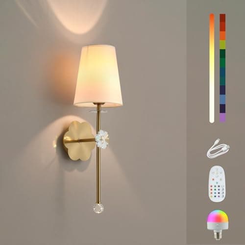 MHSNL Battery Operated Wall Sconces,Crystal Plum Blossom Decor Rechargeable Wall Lights with Detachable and Remote Cordless Wall Sconce Indoor for Bedroom Living Room Hallway Stairs Gold 1 Pack - Image 1