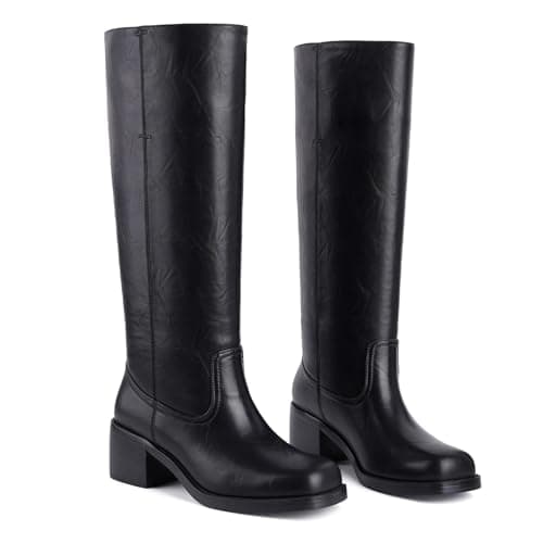 Migpuel Knee High Boots for Women Square Toe Riding Boots Chunky Block Heel Wide Calf Tall Boots Comfortable Low Heel Campus Casual 9.5,Black - Image 1