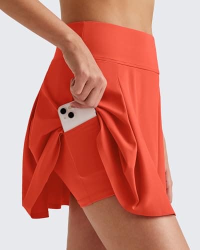 G4Free Tennis Skorts with Pockets Tummy Control High Waist Golf Skirts Stretchy Workout Athletic Skort Inner Shorts(Rust Orange,XL) - Thumbnail 4