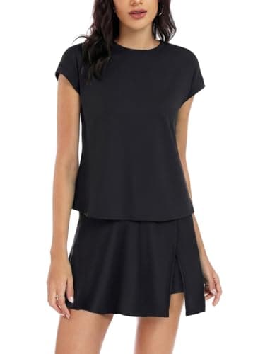 YOINS Summer 2 Piece Outfits for Women Short Skirt Sets Casual Workout Short Sleeve Tshirt and Skorts Matching Sets Black XXL - Image 1