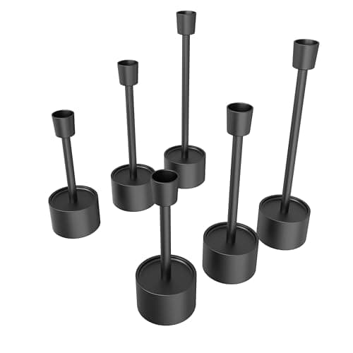 YUMORE Stainless Steel Black Candle Holders Candlestick 6 Packs Tall Taper Pillar Stable Base Stand Holders for Dining Table Wedding Centerpiece Decorations - Thumbnail 6