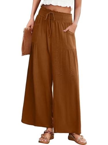 JUYUEO Linen Pants for Women 2026 Summer High Waisted Wide Leg Pants Casual Dressy Palazzo Beach Boho Pants Caramel L - Image 1