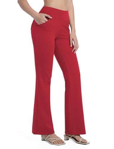 BUBBLELIME 29"/31"/33"/35"/37" Women's High Waist Stretchy Bootleg Yoga Pants with Out Pockets 4 Pockets_Scarlet L_31" Inseam - Image 1