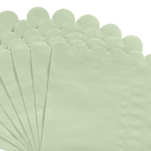 NatNarr 120 Pcs Cocktail Napkins Sage Green Easter Napkins Disposable Dessert Beverage Napkin Scalloped Paper Napkin for Wedding, Bridal Baby Shower, Birthday, 5 x 5 Inch - Thumbnail 3