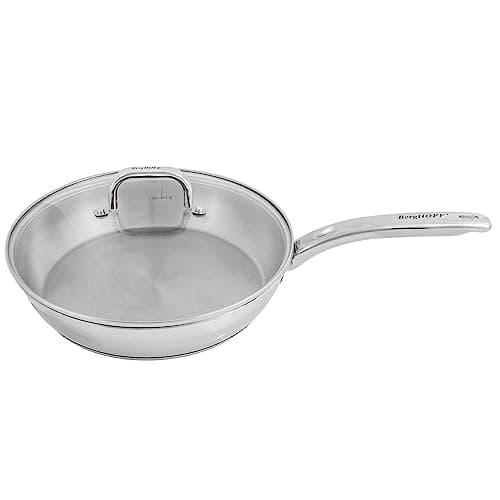 Berghoff Belly Shape 18/10 Stainless Steel 10.5 Inches Skillet 2.5qt., Glass Lid, Fast, Evenly Heat, Induction Cooktop Ready