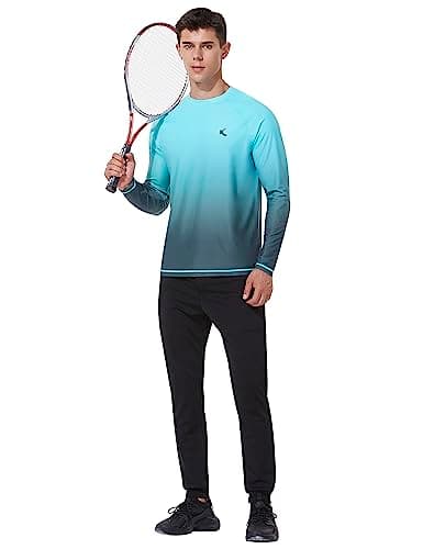 Mens Rash Guard UPF 50+ Swim Shirts UV Sun Protection Quick Dry Long Sleeve Beach Shirts for Fishing, Light Blue Gradient, 2XL - Thumbnail 3