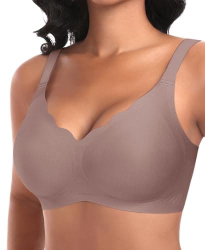 Ganado Wireless Bras for Women No Underwire Scalloped Seamless Bras with Support and Lift Padded T Shirt Bra Comfort Bralette (#2 Brown, XX-Large) - Image 1