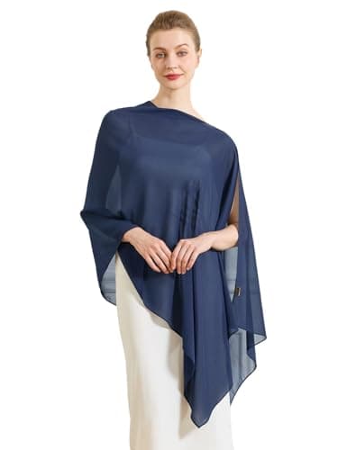 BEAUZSUZSANA Chiffon Cape Shawls for Evening Dress Soft Elegant Sheer Wraps Perfect for Weddings Parties (Navy Blue) - Image 1