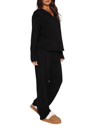 REORIA Funny Halloween Pajamas Women Button Up 2 Piece Pajama Set Sleepwear Black Large - Thumbnail 2