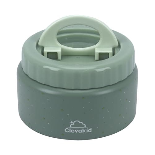 Clevakid Thermal Stainless Steel Food Jar, 8 oz, Vacuum Insulated, Leakproof, Easy to Open, for Hot and Cold Food, for Adults, Preschool and School (Green Olive stars Design) - Thumbnail 5