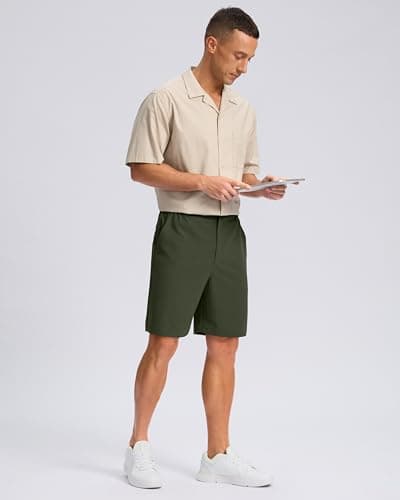 Pudolla Men's Casual Shorts 9" Lightweight Golf Shorts with 3 Pockets Stretch Quick Dry Comfy Work Shorts（Army_Green 9_M - Thumbnail 3