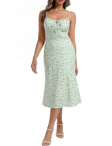 Belle Poque Floral Dress for Women Summer Backless Spaghetti Strap Dresses Cami Dresses Tea Party Dress (Green Blue Floral,L) - Image 1
