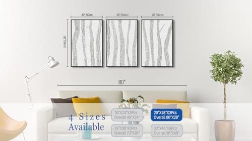 Large Framed Birch Tree Wall Art, Gray Abstract Forest Painting Canvas Prints, Neutral Minimalist Botanical Canvas Art Modern Plant Decor for Living Room Bedroom Kitchen 20"x28"x3Pcs - Thumbnail 6