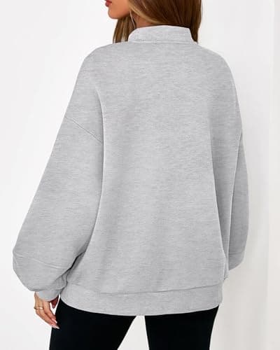 KIRUNDO Oversized Sweatshirt for Women Zip Up Bomber Jacket 2026 Fall Fashion Casual Long Sleeve Outerwear Winter Outfits(Grey, Large) - Thumbnail 2