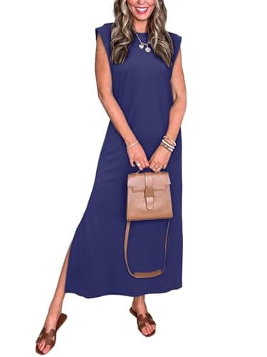REORIA Women's Summer Vacation Long Maxi Dress Casual Sleeveless Sundresses Beach Tank Dresses with Pockets Bellwether Blue X-Large - Image 1