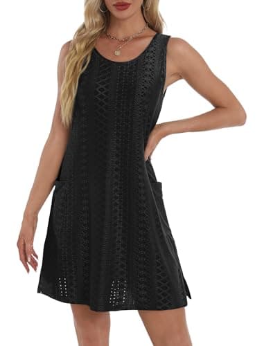 BKRIVE Black Dresses for Women 2026 Trendy Sleeveless T Shirt Dress Fashion Spring Summer Birthday Party Club Elegant Dress with Pockets Black L - Thumbnail 4
