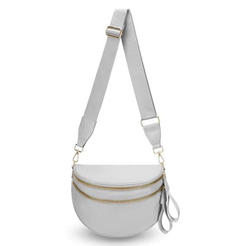 WOOMADA Checkered Crossbody Bag Bum Bag for Women, Fanny Pack Checkered Purse, Belt Bag with Shoulder Strap(Grey)