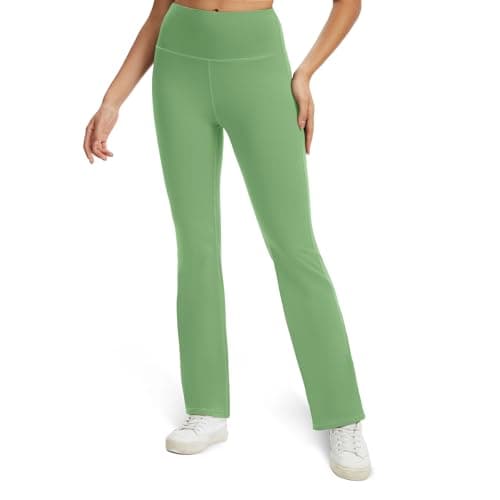 AMLEER Women's Buttery Soft High Waisted Yoga Leggings - Flare Bootcut Tummy Control Pants, Workout Leggings for Yoga Gym Light Green - Thumbnail 2