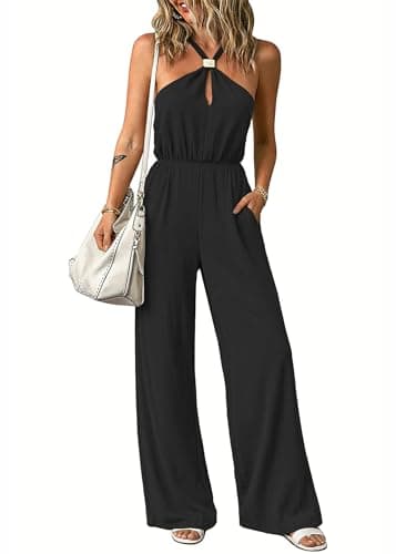 Lazysmile Summer Jumpsuits for Women Sleeveless Halter Backless Pants Romper Dressy Wide Legs One Piece Outfits - Image 1