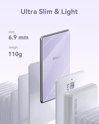 Kuulaa Magnetic Battery Pack 5000mAh, Ultra Slim Portable Charger with LED Indicator, PD 20W USB-C Fast Charging & Strong Magsafe Wireless Power Bank, Compatible with iPhone 17/16/15/14/13/12, Purple - Thumbnail 2