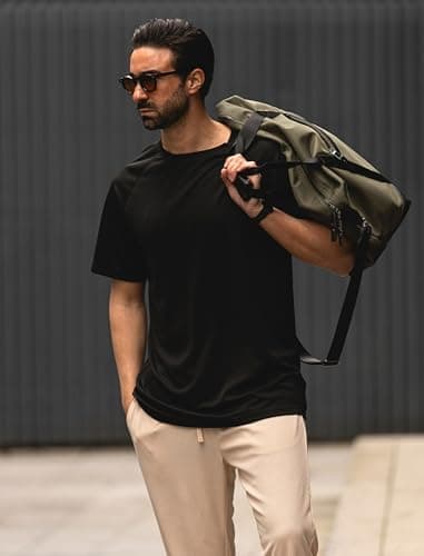 PINSPARK Moisture Wicking T Shirts for Men Plain Polyester T-Shirts Short Sleeve Workout Shirts Casual Tees Black Tshirt Men - Thumbnail 3