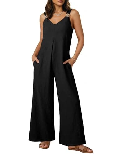 Acelitt Womens Casual 2026 One Piece Jumpsuits Dressy Fashion Fall V Neck Sleeveless Loose Wide Leg Long Pant Rompers Outfits Black Small - Thumbnail 5