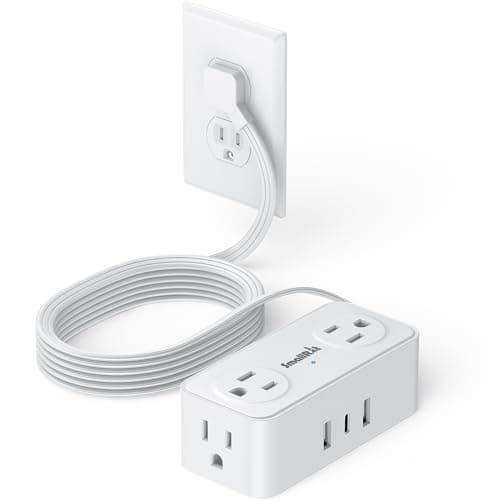 6.5Ft Power Strip with Surge Protector, 4 Outlets 3 USB Ports Extension Cord, Flat Plug Charging Station for Home Office Desk & College Dorm Essentials, White - Image 1