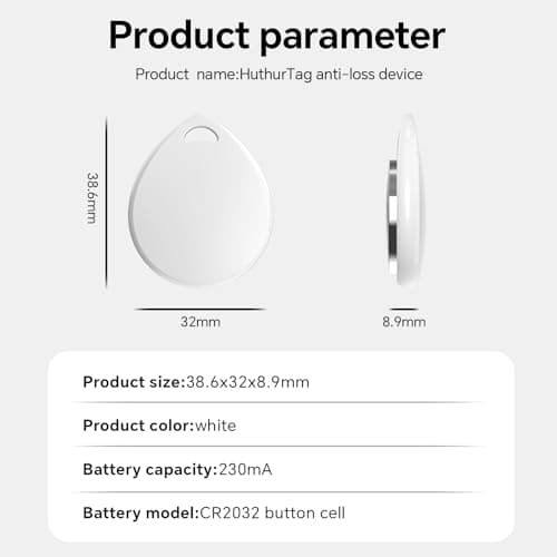 2-Pack, Bluetooth Tracker, Waterproof Locator, Works with Apple Find My App (iOS Only), Keychain/Lanyard, Item Finder for Luggage/Keys/Suitcase, Replaceable Battery, White - Thumbnail 2
