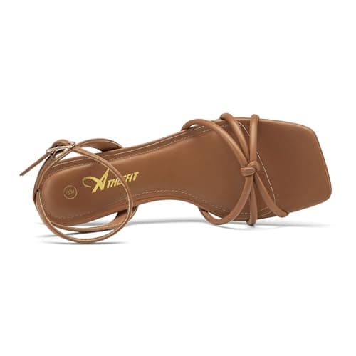 Athlefit Kitten Heels for Women Dressy Square Open Toe Brown Heels Strappy Low Heel Party Dress Summer Heeled Sandals Size 7 - Thumbnail 5