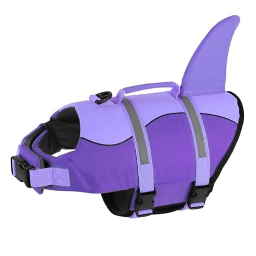 Dogcheer Dog Life Jacket, Cute Shark Dog Life Vest for Swimming Boating with Superior Buoyancy and Rescue Handle, Adjustable Puppy Floating Swim Vest for Small Medium Large Dogs - Purple, S