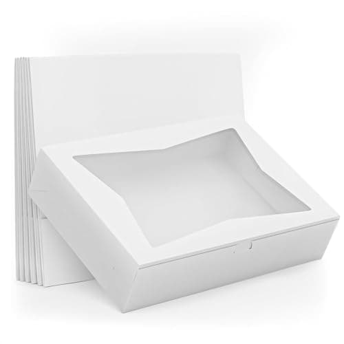 10 Pcs Cake Box with Window 19x14 – Rectangular Half Sheet Cake Box Glossy Finish – Bakery Boxes for Cakes, Cupcakes and Pastries – Cardboard Packaging for Transport, Storage and Dessert Presentation