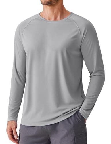 PINSPARK Fishing Shirts for Men Long Sleeve Quick Dry Swim Shirts Lightweight UPF 50 Sun Protection Beach Shirt Solid Grey - Image 1