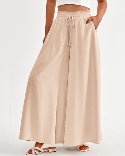 BTFBM Women Casual High Waist Wide Leg Pants 2026 Spring Summer Long Palazzo Pants Pocket Lounge Beach Vacation Clothes(Solid Beige, Large) - Thumbnail 3
