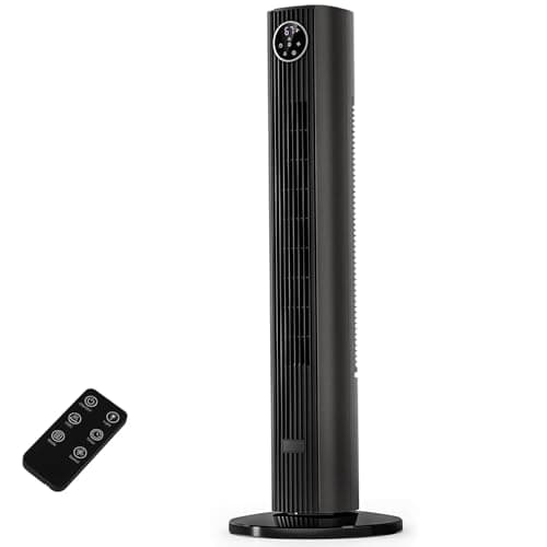 COWSAR 36” Tower Fan for Bedroom, 23ft/s High Velocity Standing Fan, 85° Oscillating Quiet Cooling, 12H Timer, 3 Speeds 4 Modes, Remote Control, Bladeless Room Fan for Home, Office, Indoor, Grey