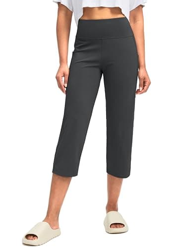 G Gradual Capri Pants for Women High Waist Workout Yoga Pants with Pockets Tummy Control Leggings Crop Straight(Dark Grey,L) - Image 1