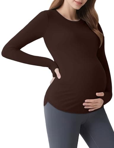 Mama Land Plus Size Maternity Tops Long Sleeve T-Shirts - Pregnancy Shirt for Casual Workout Lounge Everydaywear Blouse Workout Yoga Maternity Outfits (Toasted Brown XL) - Image 1