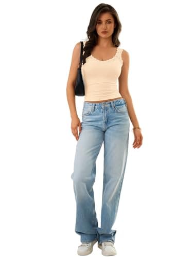 GKBK Tank Tops for Women Ribbed Slim Fit Camisole Sleeveless Lace Tank Tops Summer Casual Basic Tops Cute V Neck Soft Lace Trim Cami Undershirt Spring Clothes 2026 Fashion Outfits Apricot - Thumbnail 6