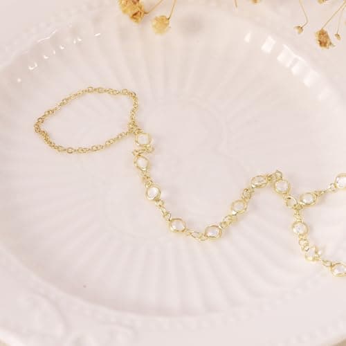 BAYLAY Hand Chain Bracelet, Ring Bracelet Hand Chain 14K Gold Plated CZ Emerald Finger Ring Slave Bracelets Dainty Gold Bracelet for Women Boho Hands Jewelry for Women Gifts Trendy Stuff - Thumbnail 5