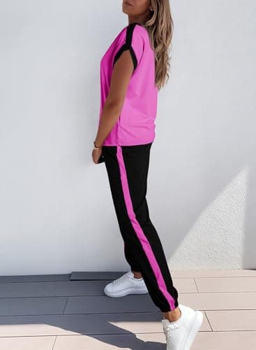 Dokotoo Lounge Sets for Women Two Piece Outfits Sweatsuit Colorblock Comfy Loungewear Jogger Shirt Spring Clothes Sweatpants Tracksuit Travel Clothing - Thumbnail 2