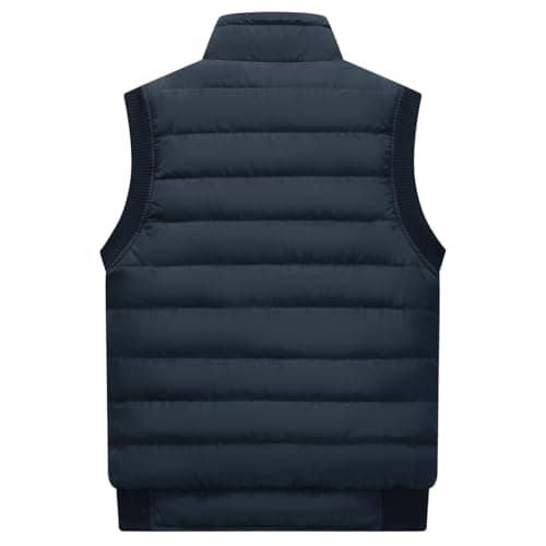 Msmsse Men's Lightweight Fleece Vest Puffer Outerwear Winter Warm Full-Zip Waterproof Sleeveless Jacket with Pockets Dark Blue 2XL - Thumbnail 5